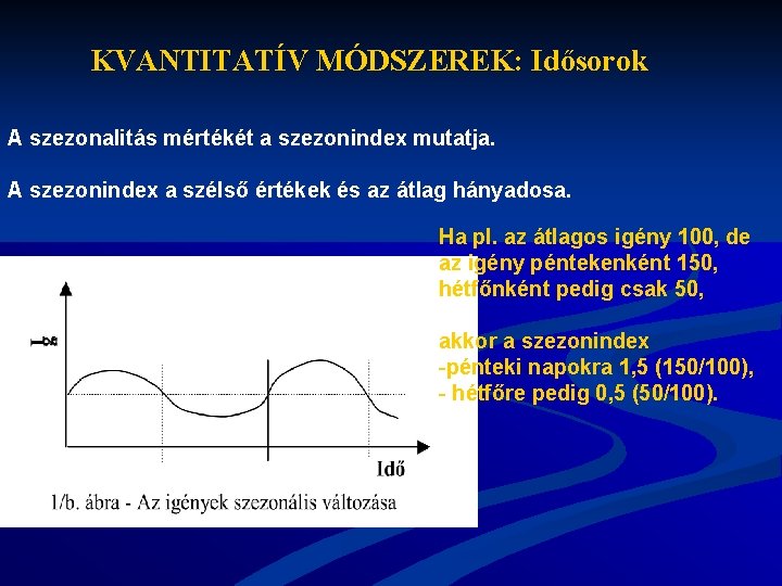 KVANTITATÍV MÓDSZEREK: Idősorok A szezonalitás mértékét a szezonindex mutatja. A szezonindex a szélső értékek