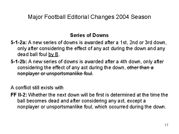 Major Football Editorial Changes 2004 Season Series of Downs 5 -1 -2 a: A