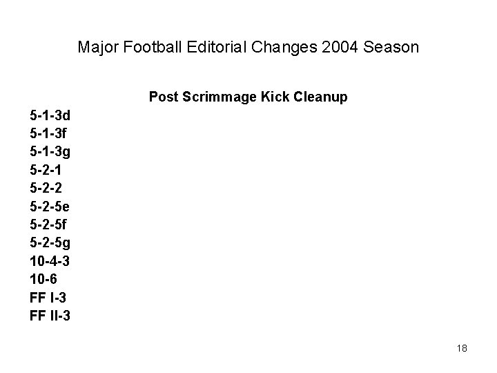 Major Football Editorial Changes 2004 Season Post Scrimmage Kick Cleanup 5 -1 -3 d