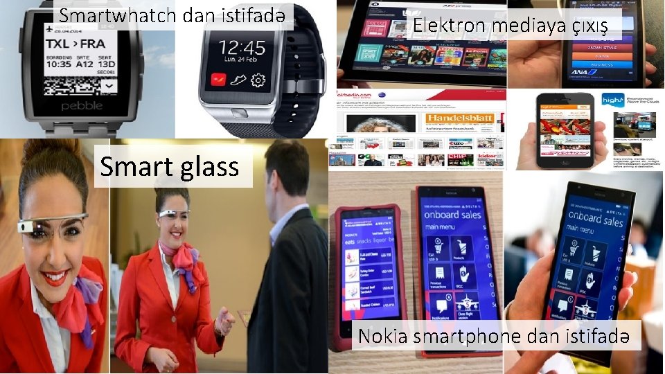 Smartwhatch dan istifadə Elektron mediaya çıxış Smart glass Nokia smartphone dan istifadə 