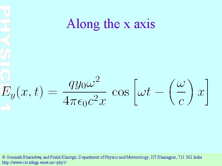 Along the x axis Ó Somnath Bharadwaj and Pratik Khastgir, Department of Physics and