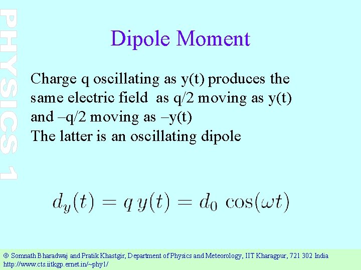 Dipole Moment Charge q oscillating as y(t) produces the same electric field as q/2