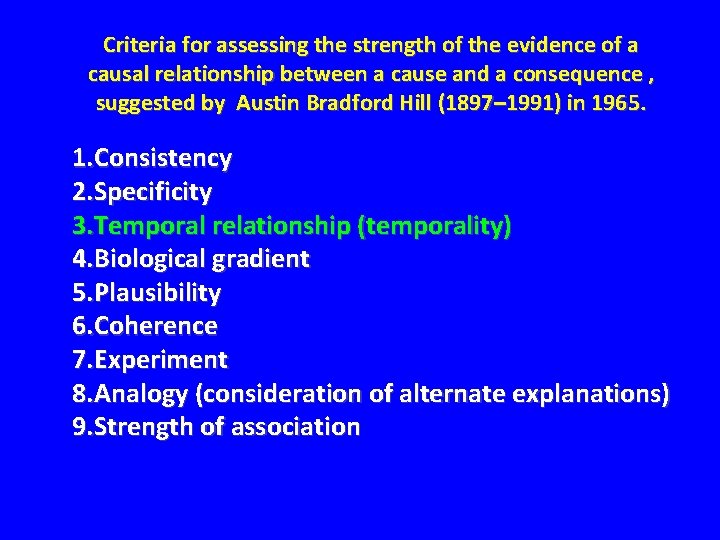 Criteria for assessing the strength of the evidence of a causal relationship between a