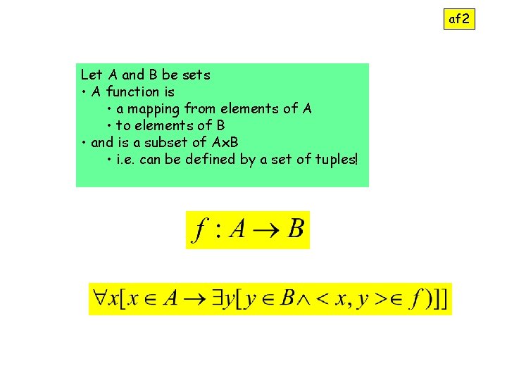 af 2 Let A and B be sets • A function is • a