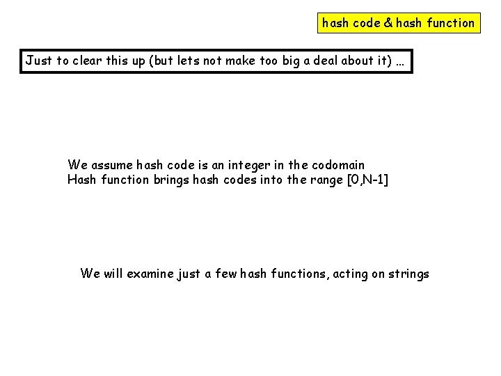 hash code & hash function Just to clear this up (but lets not make