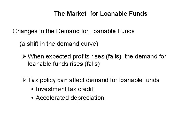 The Market for Loanable Funds Changes in the Demand for Loanable Funds (a shift