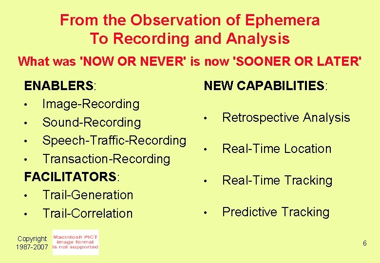 From the Observation of Ephemera To Recording and Analysis What was 'NOW OR NEVER'