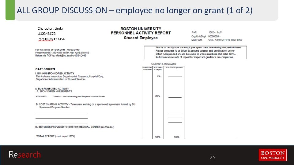 ALL GROUP DISCUSSION – employee no longer on grant (1 of 2) 25 