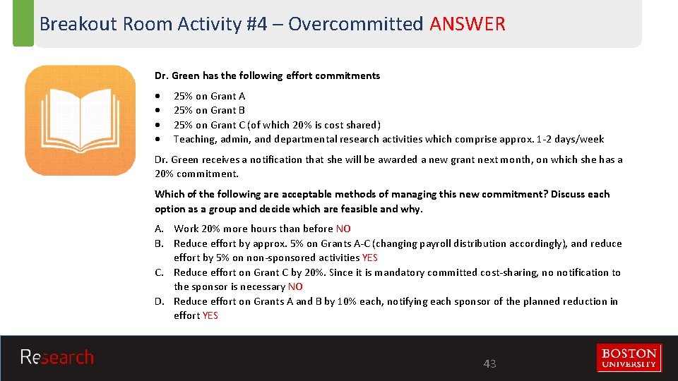 Breakout Room Activity #4 – Overcommitted ANSWER Dr. Green has the following effort commitments
