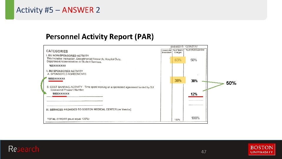 Activity #5 – ANSWER 2 Personnel Activity Report (PAR) 63% 50% 38% 160 XXXXXXX