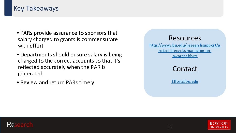 Key Takeaways • PARs provide assurance to sponsors that salary charged to grants is