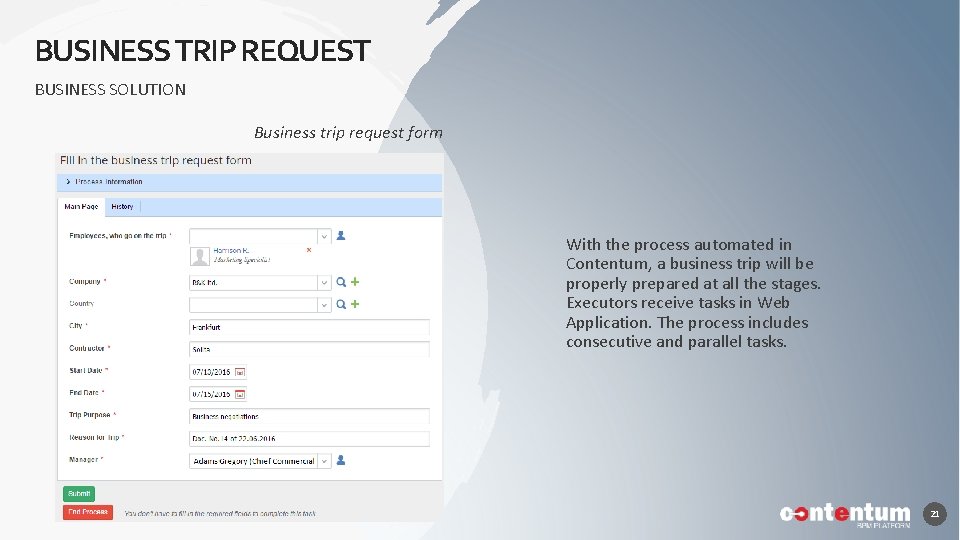 BUSINESS TRIP REQUEST BUSINESS SOLUTION Business trip request form With the process automated in