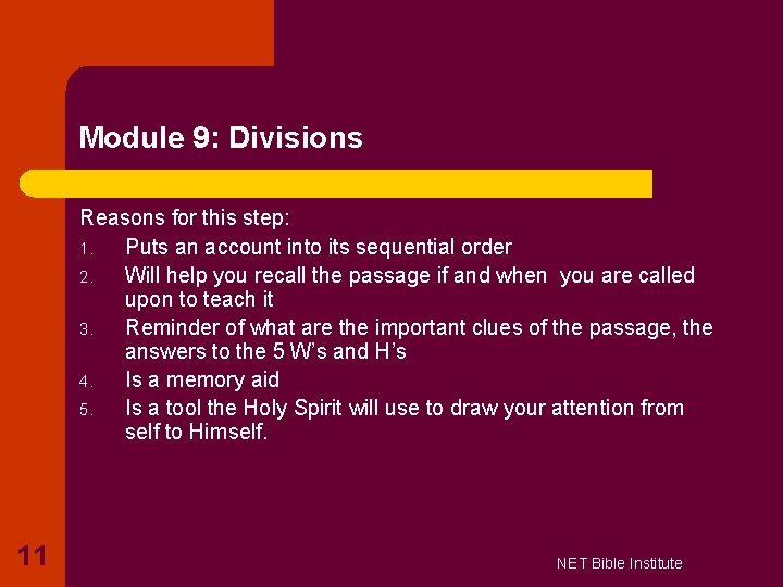 Module 9: Divisions Reasons for this step: 1. Puts an account into its sequential Module 9: Divisions Reasons for this step: 1. Puts an account into its sequential