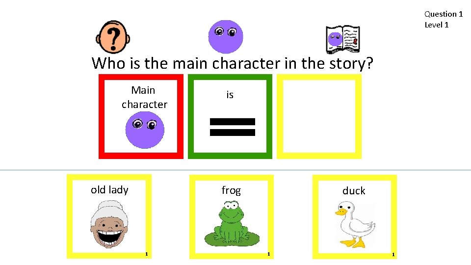 Question 1 Level 1 Who is the main character in the story? Main character