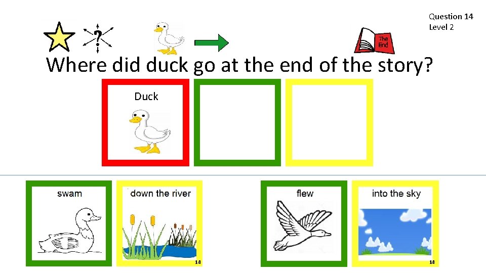 Question 14 Level 2 Where did duck go at the end of the story?