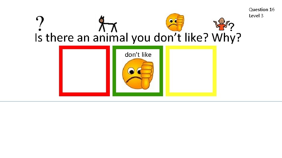Question 16 Level 3 Is there an animal you don’t like? Why? don’t like