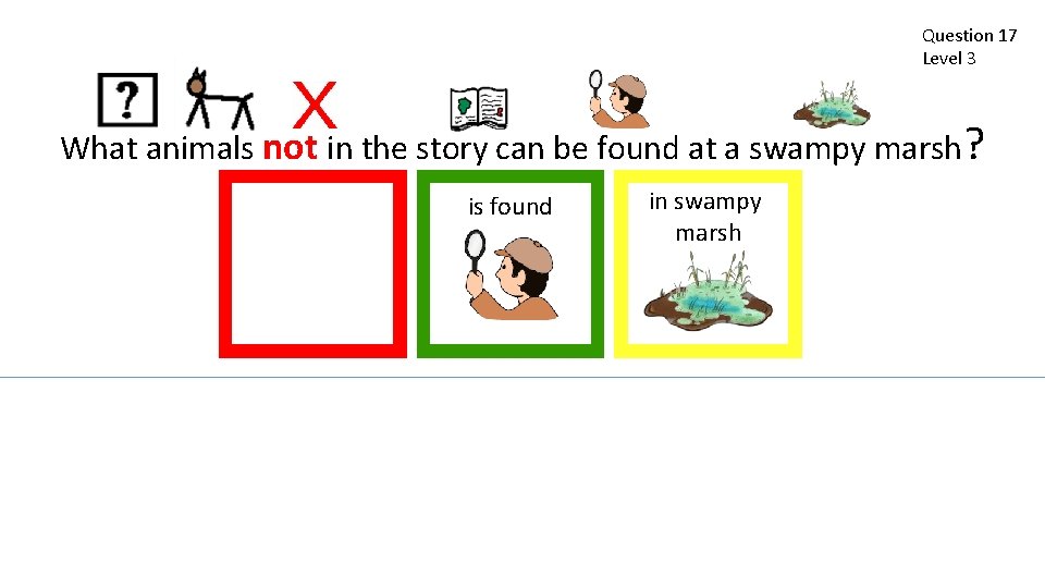 Question 17 Level 3 What animals not in the story can be found at