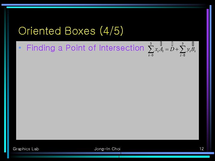 Oriented Boxes (4/5) • Finding a Point of Intersection Graphics Lab Jong-In Choi 12