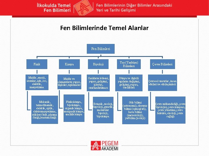 Fen Bilimlerinde Temel Alanlar Fen Bilimleri Fizik Kimya Biyoloji Yer (Yerküre) Bilimleri Çevre Bilimleri Fen Bilimlerinde Temel Alanlar Fen Bilimleri Fizik Kimya Biyoloji Yer (Yerküre) Bilimleri Çevre Bilimleri
