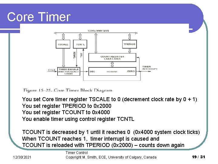 Core Timer You set Core timer register TSCALE to 0 (decrement clock rate by