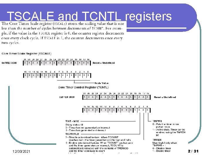 TSCALE and TCNTL registers 12/30/2021 Timer Control Copyright M. Smith, ECE, University of Calgary,