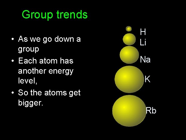 Group trends • As we go down a group • Each atom has another