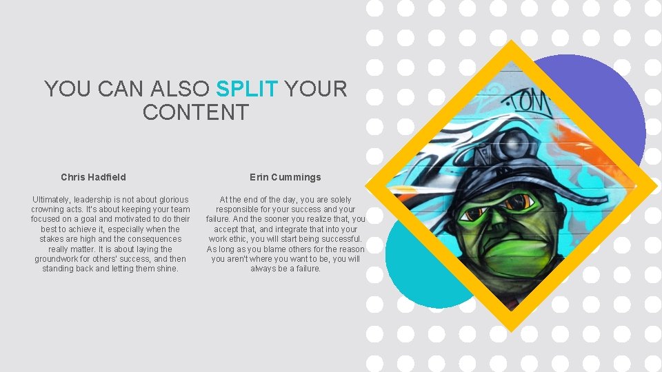 YOU CAN ALSO SPLIT YOUR CONTENT Chris Hadfield Ultimately, leadership is not about glorious