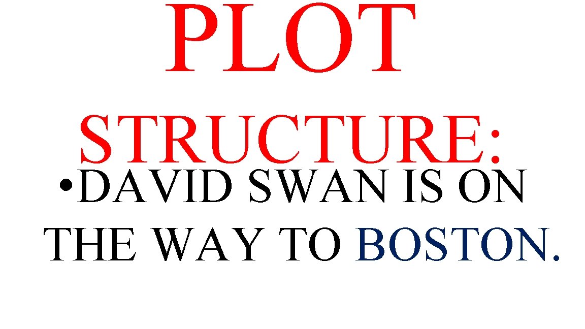 PLOT STRUCTURE: • DAVID SWAN IS ON THE WAY TO BOSTON. 