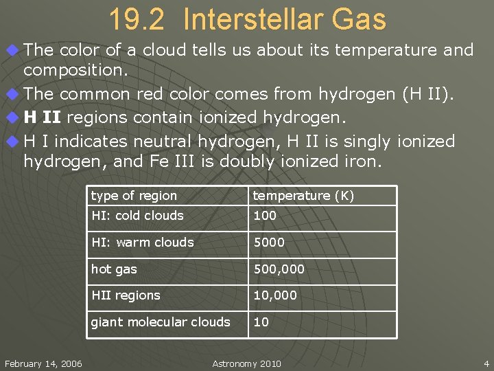 19. 2 Interstellar Gas u The color of a cloud tells us about its