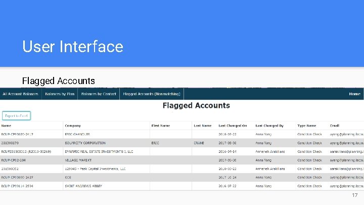 User Interface Flagged Accounts 17 