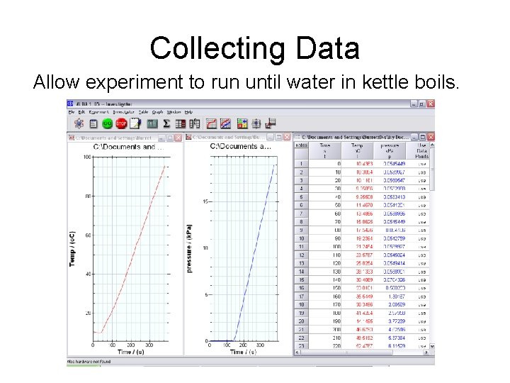 Collecting Data Allow experiment to run until water in kettle boils. 