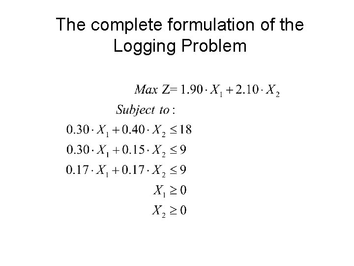 The complete formulation of the Logging Problem 