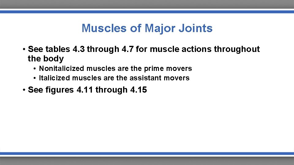 Muscles of Major Joints • See tables 4. 3 through 4. 7 for muscle