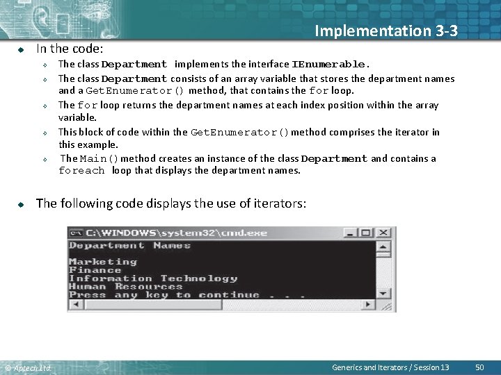 u In the code: ² ² ² u Implementation 3 -3 The class Department