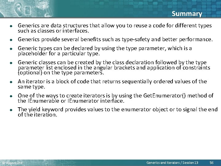 Summary u u u u Generics are data structures that allow you to reuse