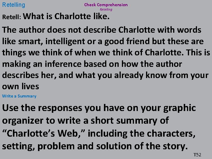 Retelling Retell: What Check Comprehension Retelling is Charlotte like. The author does not describe