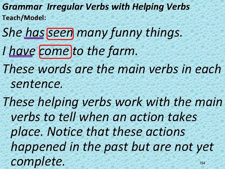 Grammar Irregular Verbs with Helping Verbs Teach/Model: She has seen many funny things. I