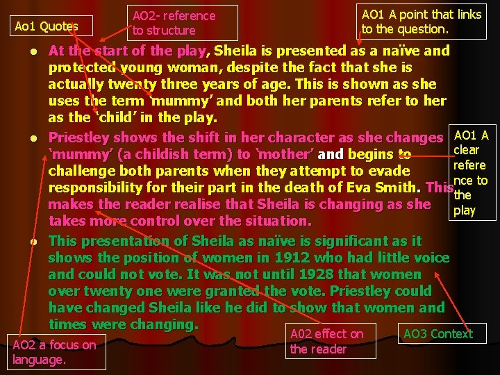 Ao 1 Quotes AO 2 - reference to structure AO 1 A point that