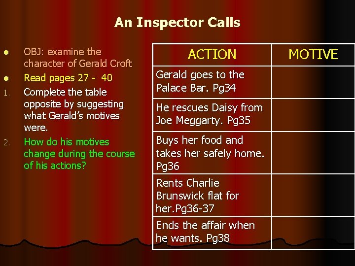 An Inspector Calls l l 1. 2. OBJ: examine the character of Gerald Croft