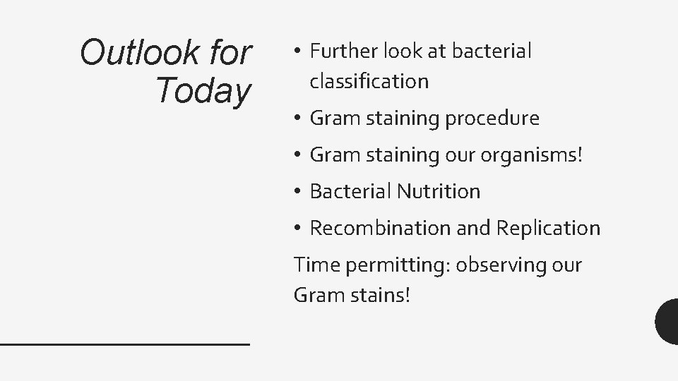 Outlook for Today • Further look at bacterial classification • Gram staining procedure •