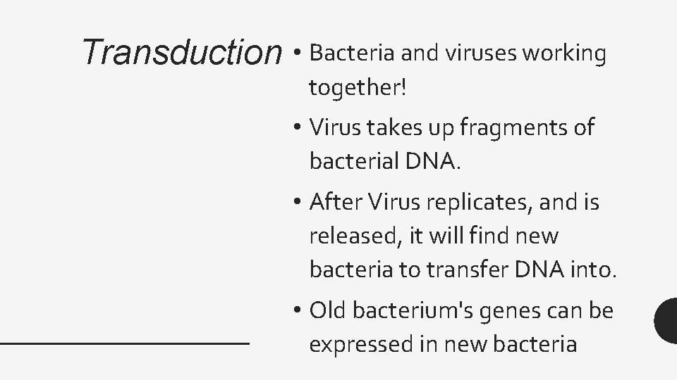 Transduction • Bacteria and viruses working together! • Virus takes up fragments of bacterial