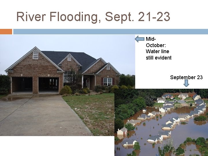 River Flooding, Sept. 21 -23 Mid. October: Water line still evident September 23 