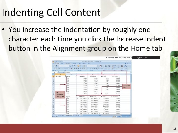 Indenting Cell Content XP • You increase the indentation by roughly one character each