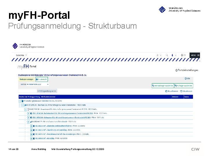 my. FH-Portal Prüfungsanmeldung - Strukturbaum 14 von 20 Anne Bödding Info-Veranstaltung Prüfungsanmeldung 02. 12.