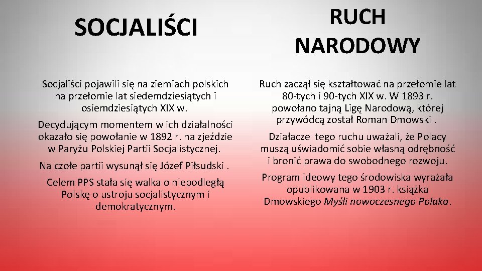 SOCJALIŚCI Socjaliści pojawili się na ziemiach polskich na przełomie lat siedemdziesiątych i osiemdziesiątych XIX