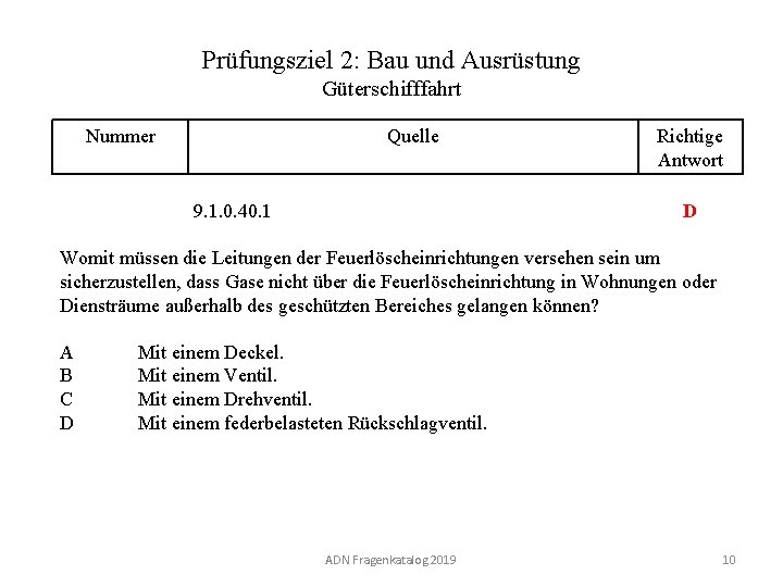 Prüfungsziel 2: Bau und Ausrüstung Güterschifffahrt Nummer 120 02. 0 -10 Quelle Richtige Antwort