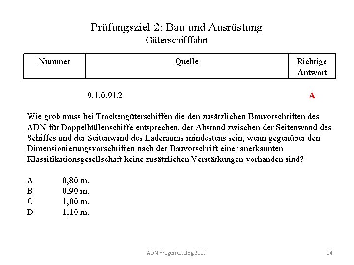 Prüfungsziel 2: Bau und Ausrüstung Güterschifffahrt Nummer 120 02. 0 -14 Quelle 9. 1.