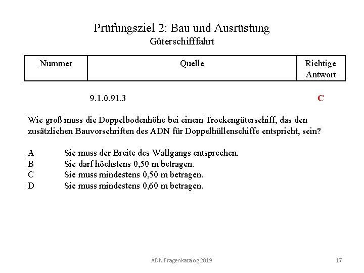 Prüfungsziel 2: Bau und Ausrüstung Güterschifffahrt Nummer 120 02. 0 -17 Quelle 9. 1.