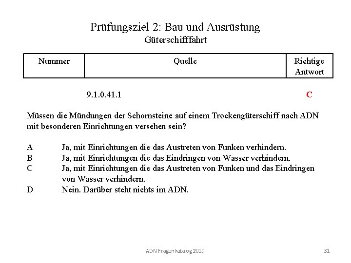 Prüfungsziel 2: Bau und Ausrüstung Güterschifffahrt Nummer 120 02. 0 -31 Quelle 9. 1.