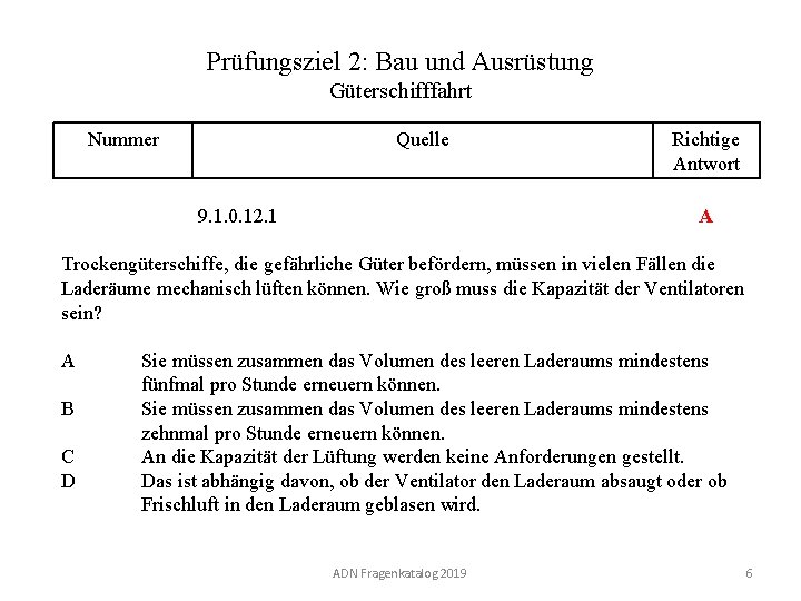 Prüfungsziel 2: Bau und Ausrüstung Güterschifffahrt Nummer 120 02. 0 -06 Quelle 9. 1.